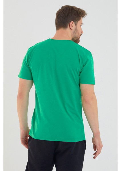 Yeşil Basic Erkek V Yaka Slim Fit Kısa Kollu T-Shirt