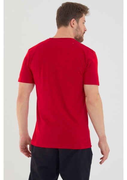 Kırmızı Basic Erkek V Yaka Slim Fit Kısa Kollu T-Shirt