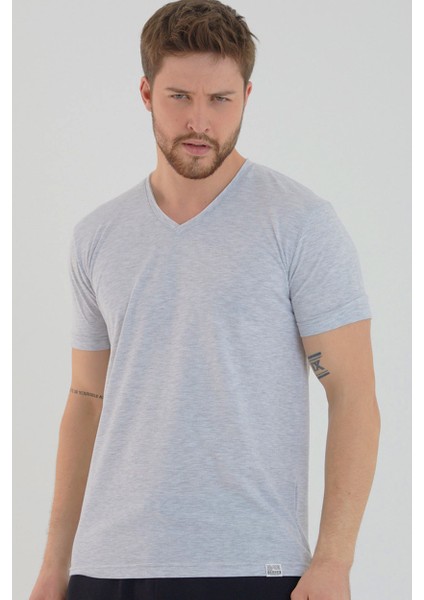 Karmelanj Basic Erkek V Yaka Slim Fit Kısa Kollu T-Shirt