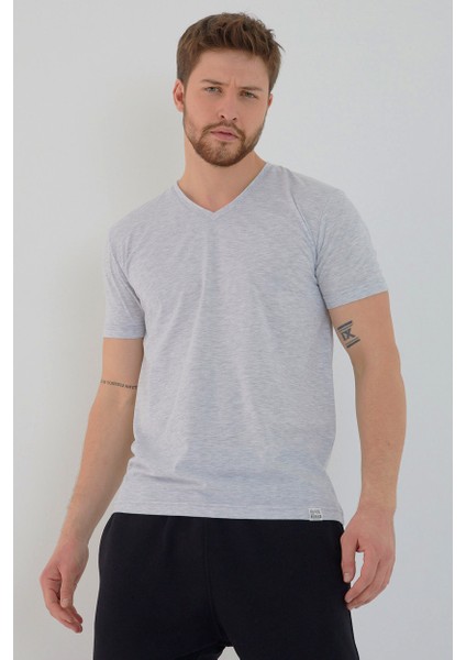 Karmelanj Basic Erkek V Yaka Slim Fit Kısa Kollu T-Shirt