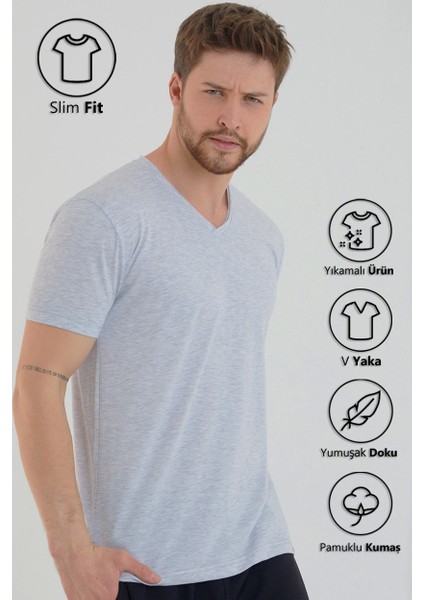 Karmelanj Basic Erkek V Yaka Slim Fit Kısa Kollu T-Shirt fırsatları