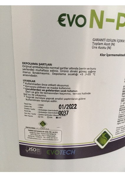 Evo N-Plus Azotlu Gübre Çözeltisi 20 Litre