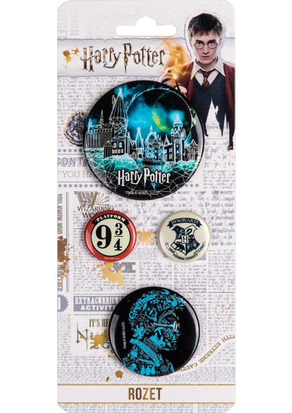 Rozet & Broş Harry Potter Hogwarts Binası 4 Adet Lisanslı