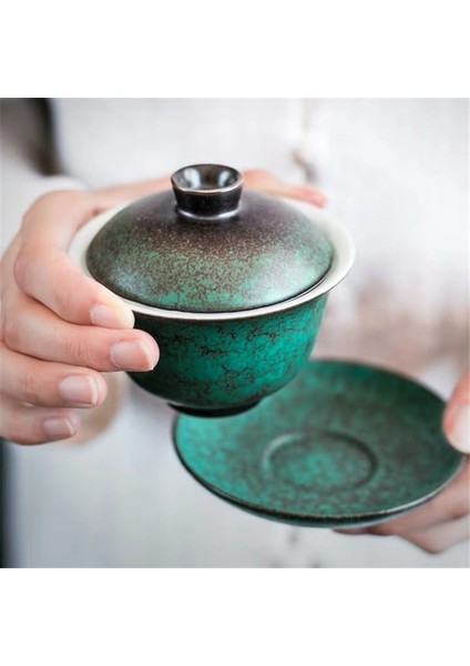 Seramik Antik Kung Fu Gaiwan Craft Çömlek Çay Bardağı El Yapımı Tureen Su Kupa Daire ve Kapak ile Retro Çay Kase Drinkware | Çay Tureen (Yurt Dışından)