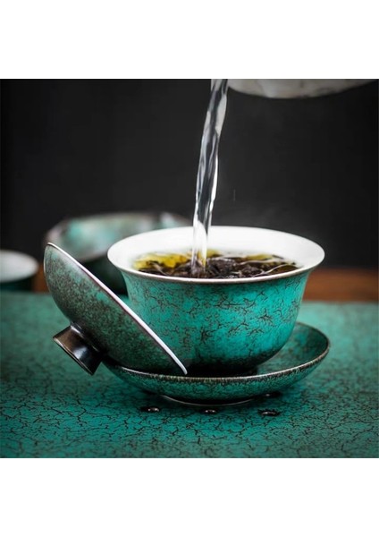 Seramik Antik Kung Fu Gaiwan Craft Çömlek Çay Bardağı El Yapımı Tureen Su Kupa Daire ve Kapak ile Retro Çay Kase Drinkware | Çay Tureen (Yurt Dışından)