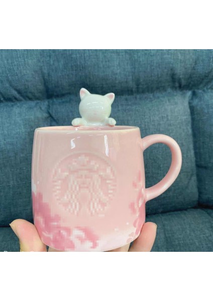 Yıldız Ev Stil Kupası Pembe Kiraz Çiçeği Görüntüleme Kedi Kupa Hediye Sevimli Hediye Kız Arkadaşı Seramik Kupa | Teacups (Yurt Dışından)