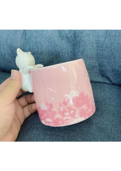 Yıldız Ev Stil Kupası Pembe Kiraz Çiçeği Görüntüleme Kedi Kupa Hediye Sevimli Hediye Kız Arkadaşı Seramik Kupa | Teacups (Yurt Dışından) fırsatları