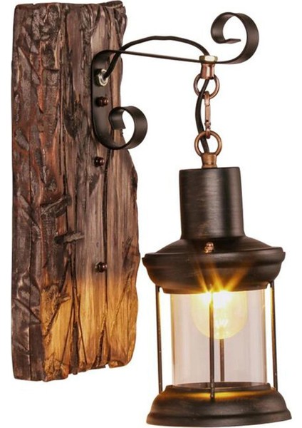 Masif Ahşap Retro Dekoratif Duvar Lambası - Kahverengi (Yurt Dışından)