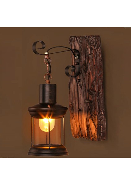 Masif Ahşap Retro Dekoratif Duvar Lambası - Kahverengi (Yurt Dışından) fiyatları