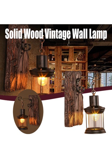 Masif Ahşap Retro Dekoratif Duvar Lambası - Kahverengi (Yurt Dışından) modelleri