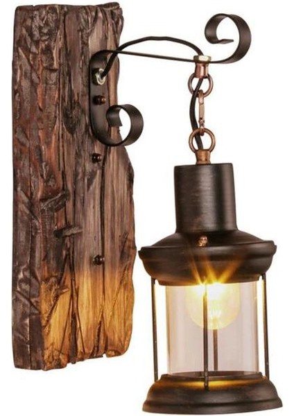 Masif Ahşap Retro Dekoratif Duvar Lambası - Kahverengi (Yurt Dışından) indirimleri