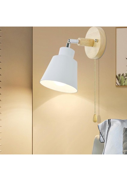Nordic Kapalı Ahşap Duvar Lambası BEDSIDEE27 Aplik Duvar Işık Yatak Odası Koridor Için 4 Renk Zip Anahtarı Serbest Döndürülebilir (Sarı) (Yurt Dışından)