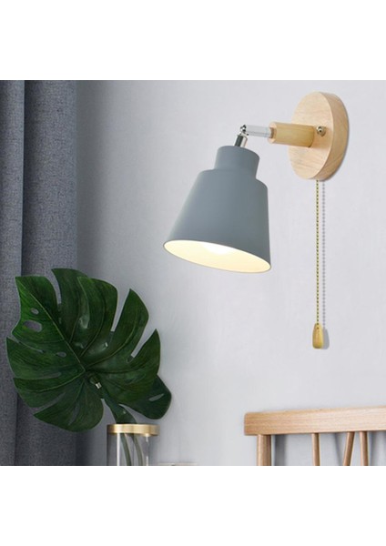 Nordic Kapalı Ahşap Duvar Lambası BEDSIDEE27 Aplik Duvar Işık Yatak Odası Koridor Için 4 Renk Zip Anahtarı Serbest Döndürülebilir (Sarı) (Yurt Dışından)