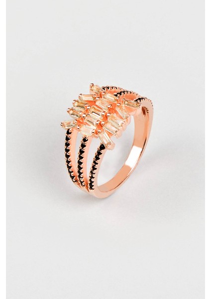 Baget Taşlı 18 Ayar Rose Altın Kaplama Gümüş Yüzük