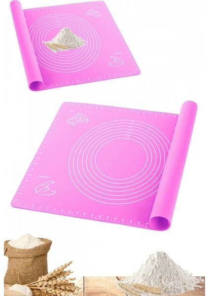 Hamur Matı Açma Mutfak Matı Silikon Silpat Pasta Fırın Hamur Yoğurma Matı Lüx Pembe Büyük Boy 65X45