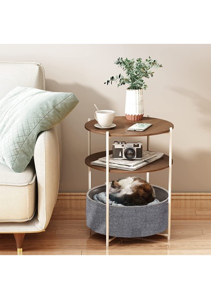 Yan Sehpa Metal Geniş Çantalı Çift Katlı