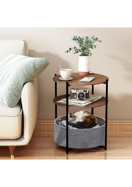 Yan Sehpa Metal Geniş Çantalı Çift Katlı