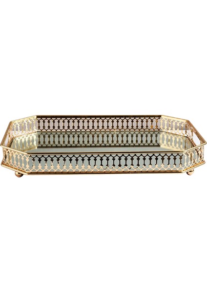 Retro Makyaj Aynalı Vanity Tepsi Takı Parfüm Küpe Tepsi Dekor Depolama Altın