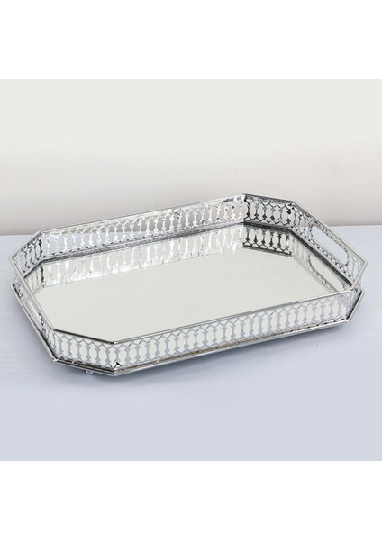 Retro Makyaj Aynalı Vanity Tepsi Takı Parfüm Küpe Tepsi Dekor Depolama Gümüş modelleri