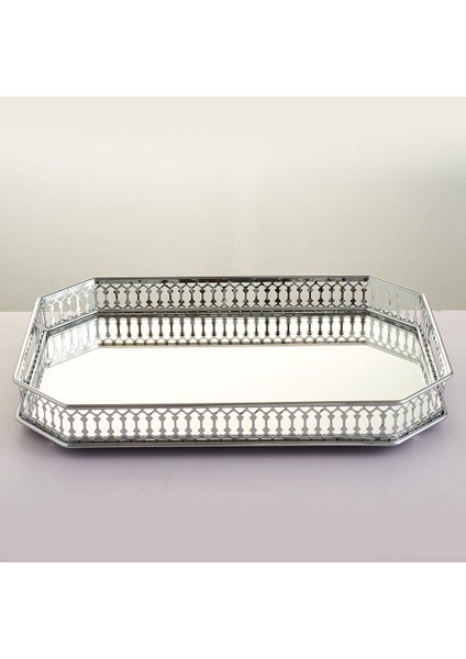 Retro Makyaj Aynalı Vanity Tepsi Takı Parfüm Küpe Tepsi Dekor Depolama Gümüş fırsatları