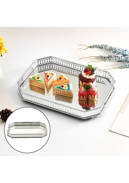 Retro Makyaj Aynalı Vanity Tepsi Takı Parfüm Küpe Tepsi Dekor Depolama Gümüş indirimleri