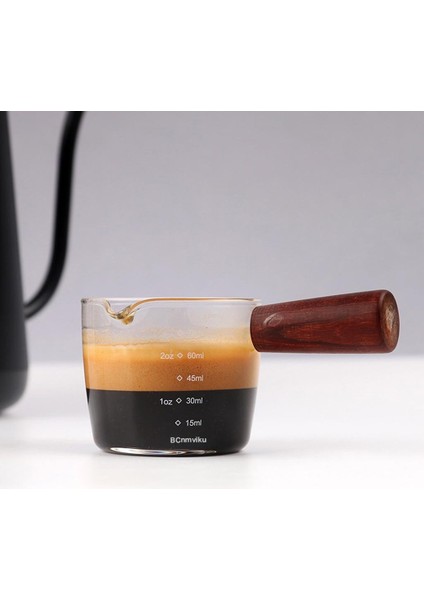 Espresso Cam Ölçüm Fincan Ahşap Saplı Şarap Shot Cam Kupası Çift Meclis