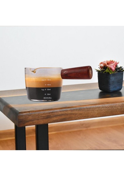 Espresso Cam Ölçüm Fincan Ahşap Saplı Şarap Shot Cam Kupası Çift Meclis