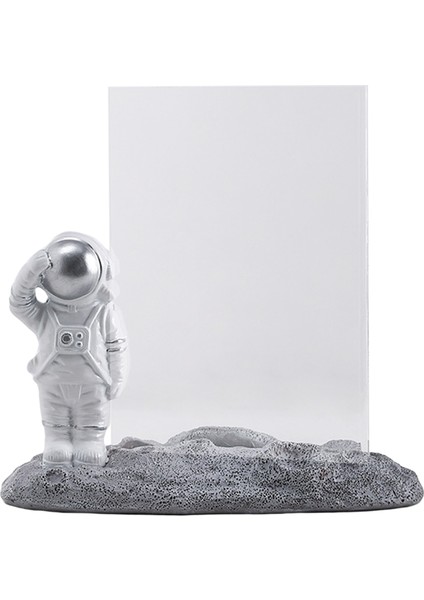 Resim Çerçevesi Dekoratif Astronot Heykelcik Fotoğraf Çerçevesi Kreş Yatak Odası Gümüş B