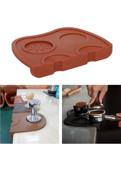 Gıda Sınıfı Silikon Kauçuk Kaymaz Kahve Espresso Düz Tamping Sabit Mat Kahverengi modelleri