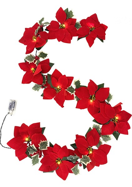 Noel 2 M Poinsettia Çiçek Garland LED Işık Çiçek Süs Çiçek Band