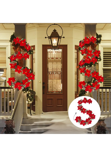 Noel 2 M Poinsettia Çiçek Garland LED Işık Çiçek Süs Çiçek Band