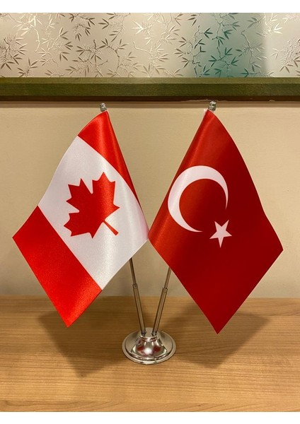 Kanada Masa Bayrağı Krom Direkli Ikili Bayrak
