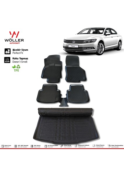 Vw Passat B8 Paspas Bagaj Havuzu Set 2015 2021 Arası 3D Wöller Ultraflex Set