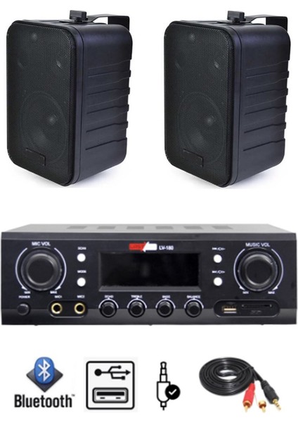 Black Wall Small Paket-1 Hoparlör ve Anfi Ses Sistemi Seti (1 ANFİ + 2 HOPARLÖR)