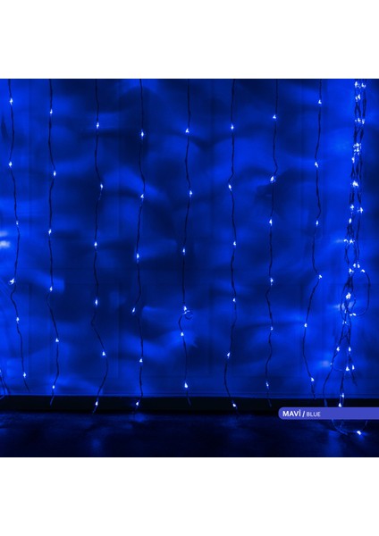 LED Akar Perde Mavı 220V 2x2 Metre