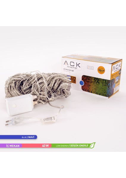 LED Akar Perde Mavı 220V 2x2 Metre