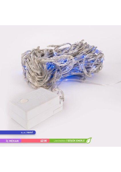 LED Akar Perde Mavı 220V 2x2 Metre
