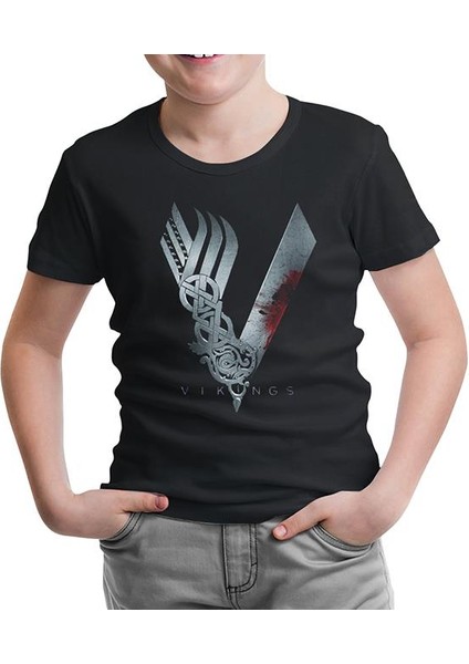 Lordd T-Shirt Vikings Siyah Çocuk Tshirt