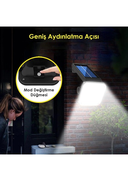 54 Cob Ledli Solar Bahçe Aydınlatma Hareket Sensörlü Güneş Enerjili Lamba