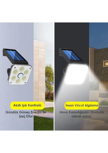 54 Cob Ledli Solar Bahçe Aydınlatma Hareket Sensörlü Güneş Enerjili Lamba