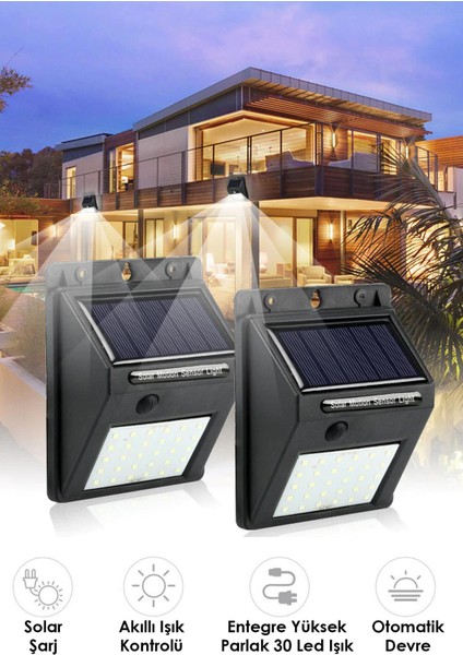 1ADET 30 Ledli Solar Bahçe Aydınlatma Lamba Dış Mekan Güneş Enerjili fiyatları