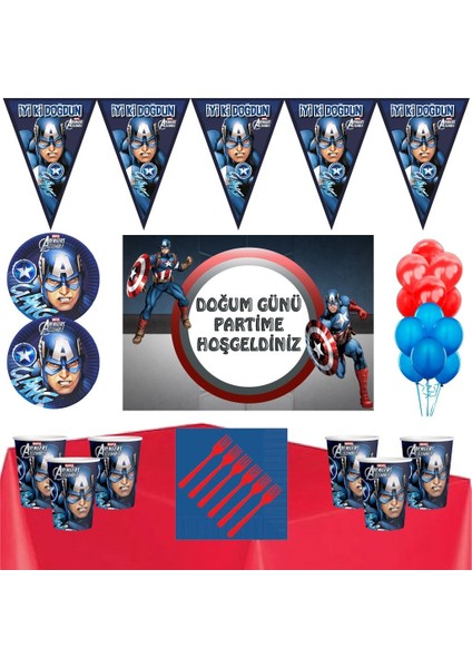 Kaptan Amerika Tema 8 Kişilik Afişli Set
