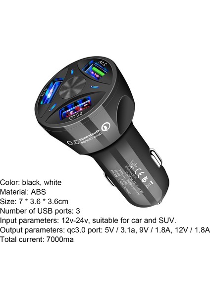 Qc3.0 Hızlı Şarj Araç Şarj Cep Telefonları Için 3-In-1 USB Şarj Adaptörü (Yurt Dışından) fırsatları