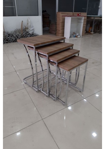 Tekerlekli C Sehpa Krom, Dörtlü, Zigon Sehpa, Servis Sehpası,yan Sehpa CG-101