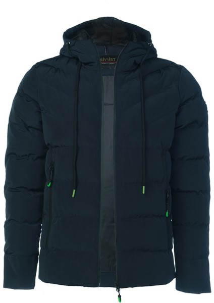 Yeni Sezon Erkek Lacivert Su ve Rüzgar Geçirmez Kapüşonlu Kalın Içi Kürklü Şişme Kaban&mont fiyatları