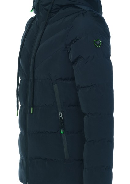 Yeni Sezon Erkek Lacivert Su ve Rüzgar Geçirmez Kapüşonlu Kalın Içi Kürklü Şişme Kaban&mont indirimleri