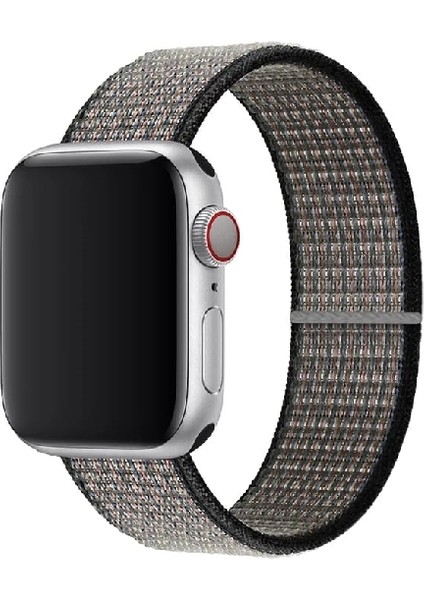 Apple Watch Seri 2,3,4,5,6,se,7 Uyumlu 42/44/45 mm Spor Loop Kumaş Hasır Kordon Gri - Siyah