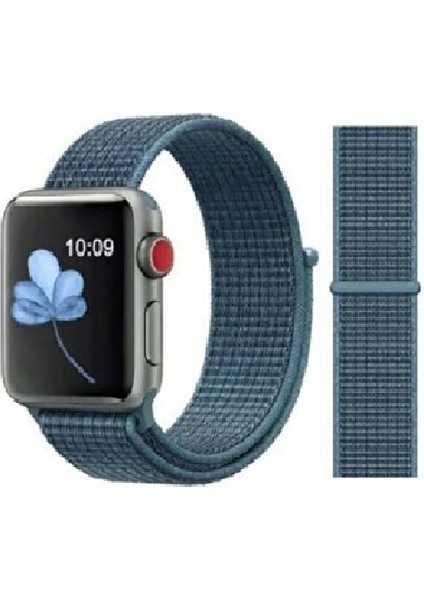 Apple Watch Seri 2,3,4,5,6,se,7 Uyumlu 42/44/45 mm Spor Loop Kumaş Hasır Kordon Mavi