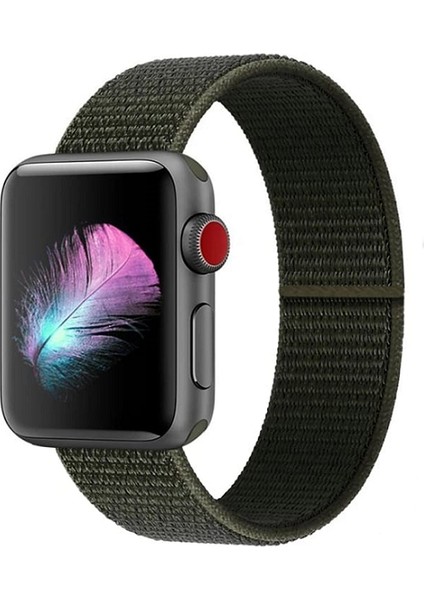 Apple Watch Seri 2,3,4,5,6,se,7 Uyumlu 42/44/45 mm Spor Loop Kumaş Hasır Kordon Asker Yeşili