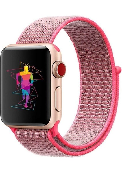 Apple Watch Seri 2,3,4,5,6,se,7 Uyumlu 42/44/45 mm Spor Loop Kumaş Hasır Kordon Nar Çiçeği